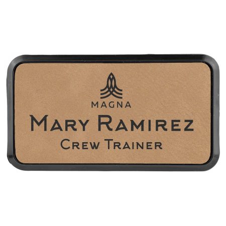 Light Leatherette Round Corner Name Badge with Plastic Frame (PF-61-0004)