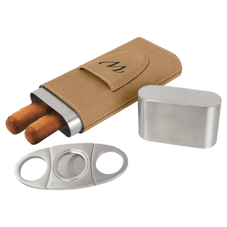 Light Leatherette Cigar Case with Cutter