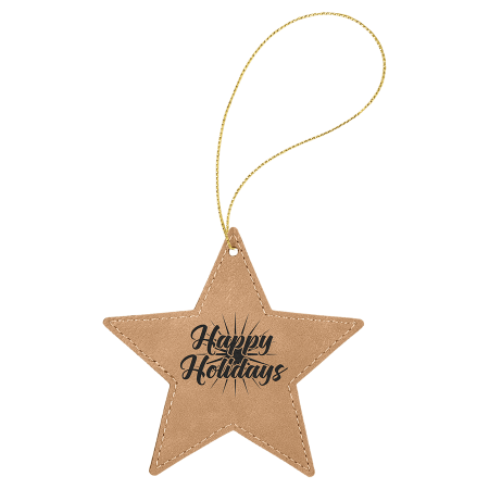 Light Brown Leatherette Double Sided Star Ornament with String