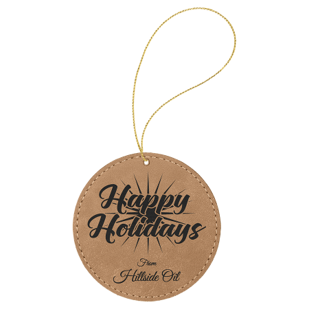 Light Brown Leatherette Double Sided Round Ornament with String