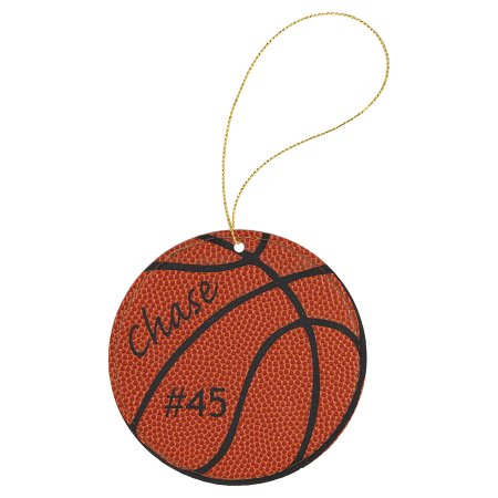 Basketball Leatherette Double Sided Ornament with Gold String