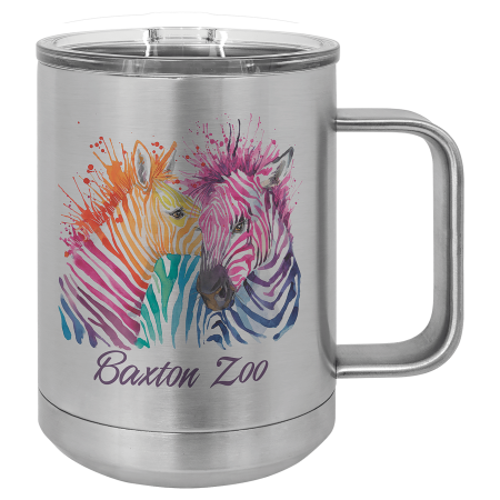Full Color Polar Camel 15 oz. Coffee Mug with Slider Lid - Stainless Steel
