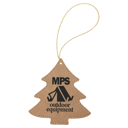 Light Brown Leatherette Double Sided Tree Ornament with String