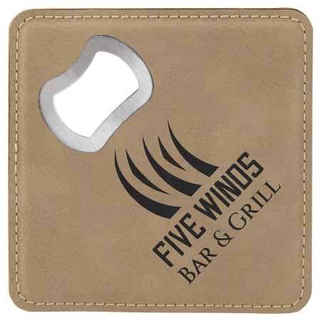 Light Leatherette Coaster with Opener