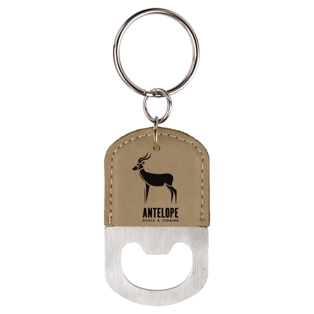 Light Oval Leatherette Bottle Opener Keychain